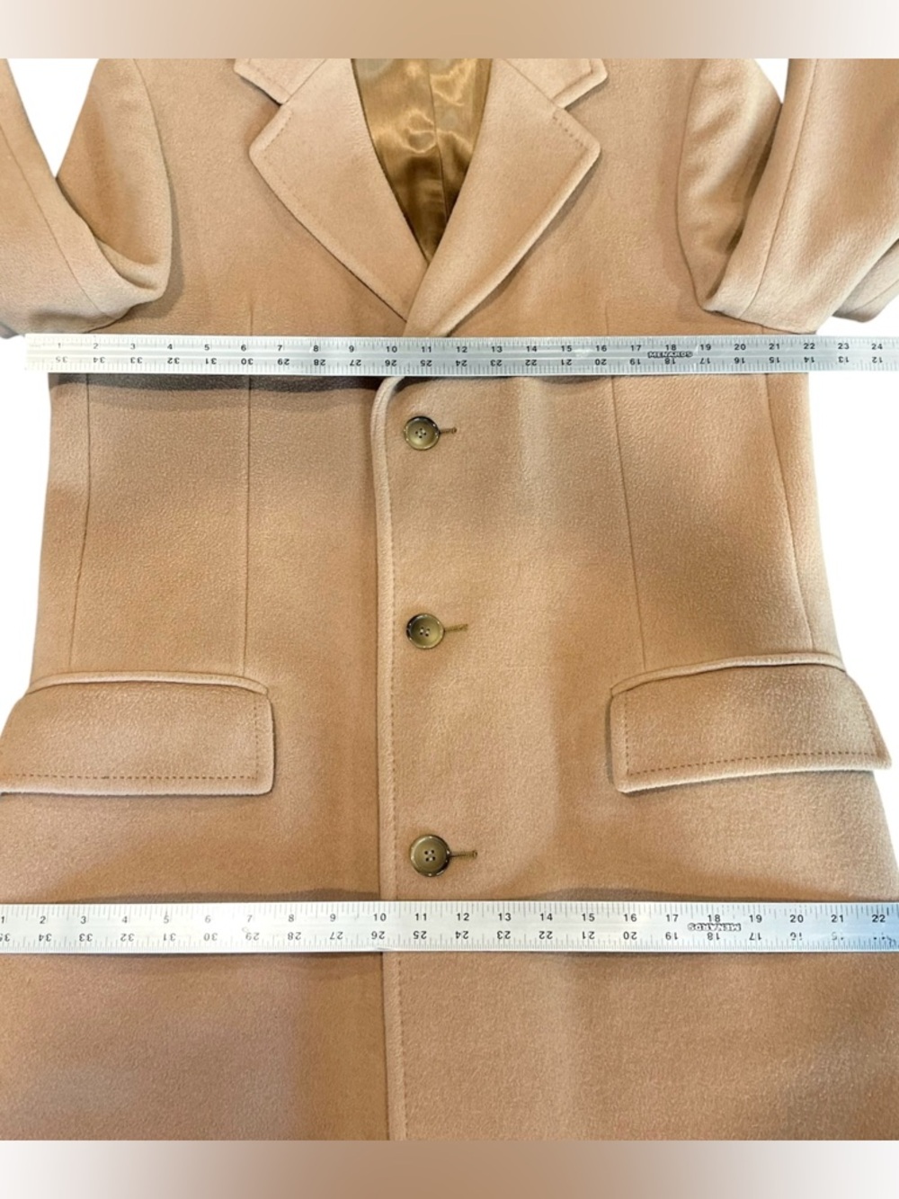 Vintage 70’s Mens 100% Cashmere Overcoat Tan Made in Yugoslavia Long Trench 42L - Picture 9 of 12